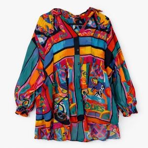 Boho Art to wear Tunic vtg 80s coton Rainbow Dopamine 2X artsy teacher plus size